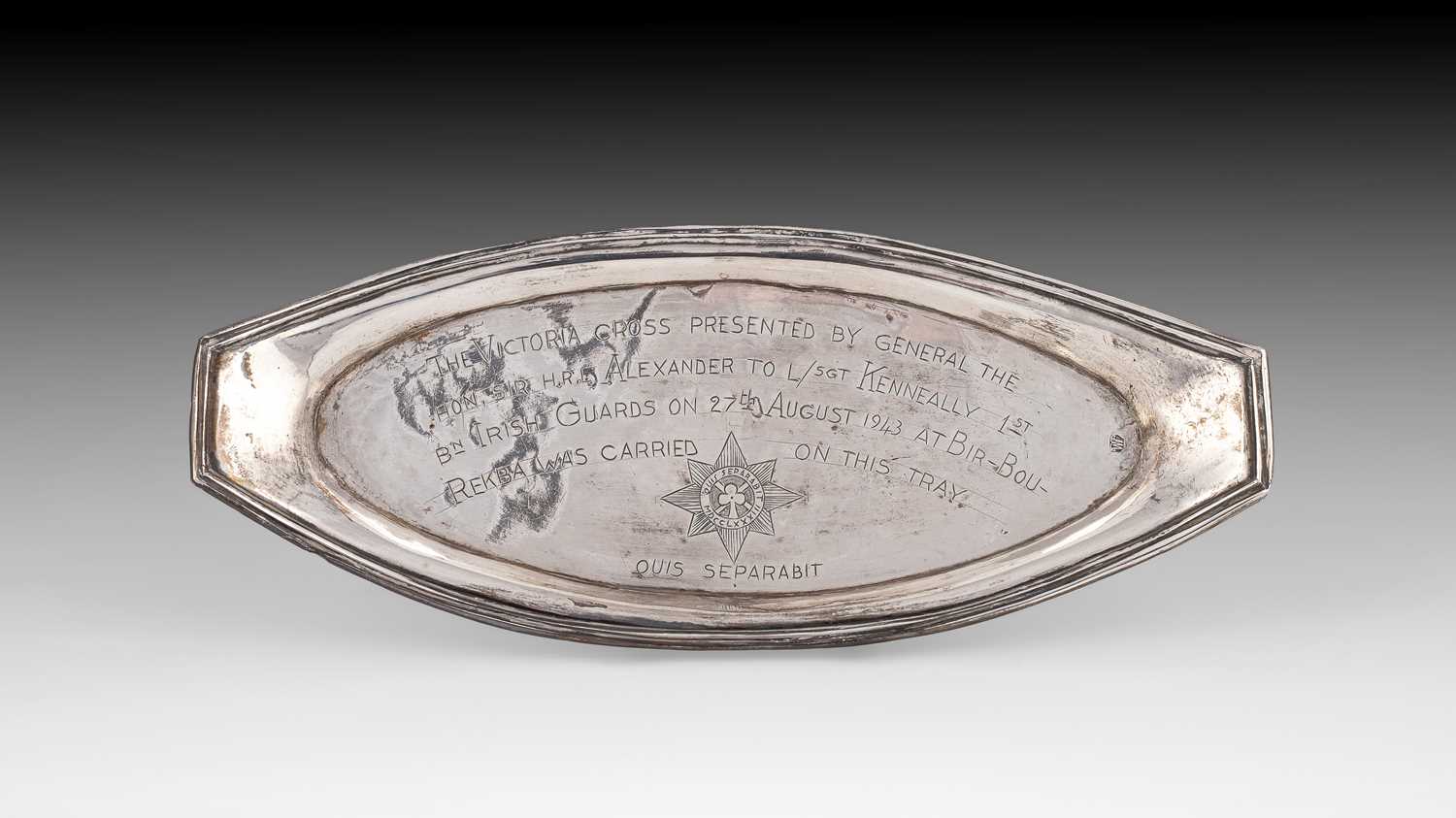 Lot 401 - Victoria Cross Interest: A white metal snuffers tray