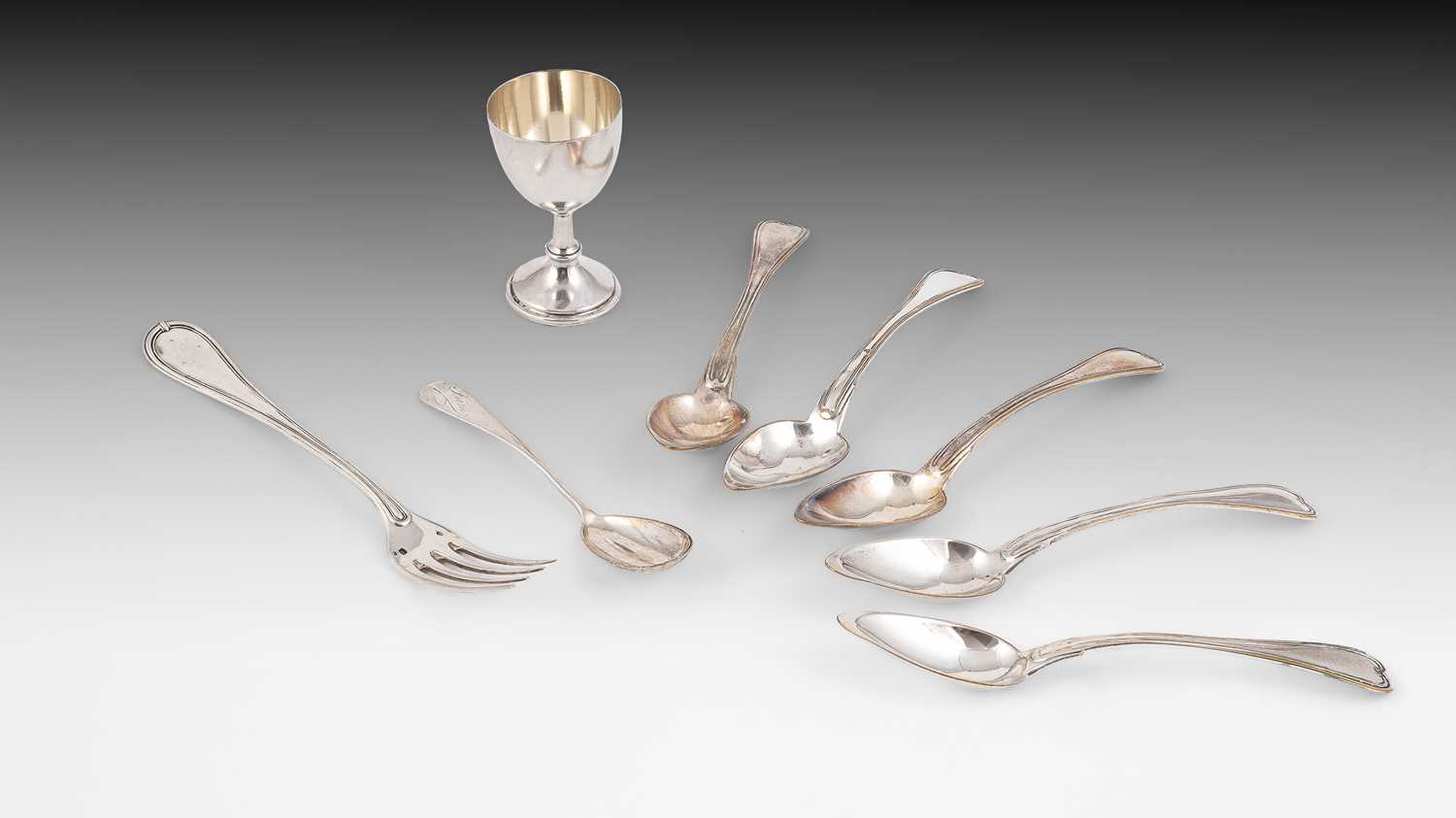 Lot 404 - A matched set of five Continental white metal spoons