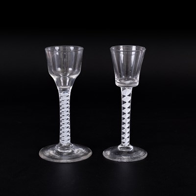 Lot 326 - Two English opaque twist wine glasses