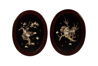 Lot 782 - A pair of oval Japanese Shibayama panels