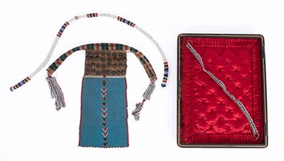 Lot 957 - A Native American beaded pouch or strike-a-light bag