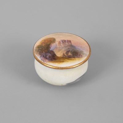 Lot 275 - A Royal Worcester blush ivory rouge pot and cover