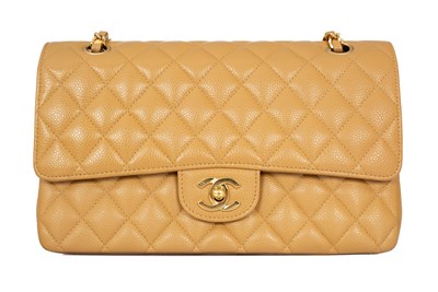 Lot 364 - A Chanel beige classic double flap bag quilted caviar leather