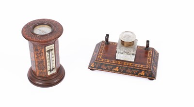 Lot 894 - A Tunbridge Ware desk compass and thermometer