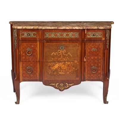 Lot 292 - A French parquetry breakfront commode