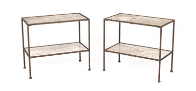 Lot 330 - A pair of rope twist bronzed metal framed side tables