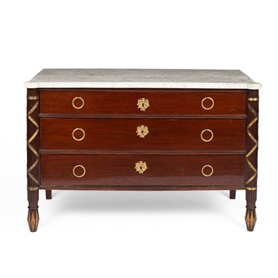 Lot 366 - A French mahogany marble top chest