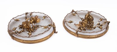 Lot 919 - A pair of Empire cut glass and brass framed ceiling lights