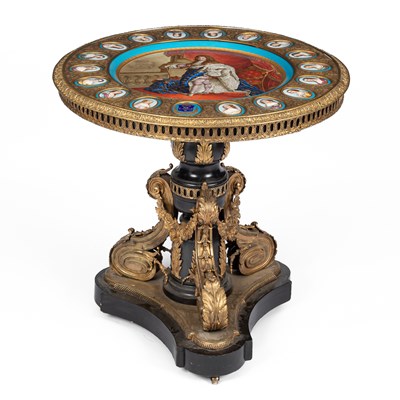 Lot 367 - A Sèvres style porcelain and brass mounted centre table