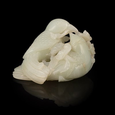 Lot A pale celadon jade bird group