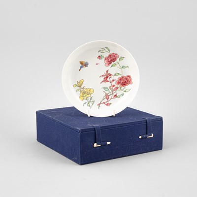 Lot 312 - A Chinese famille rose butterfly and peony saucer dish
