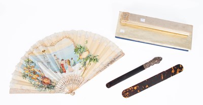 Lot 109 - Two tortoiseshell page turners and a fan