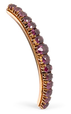 Lot 198 - A Victorian yellow metal and ruby brooch/hair slide