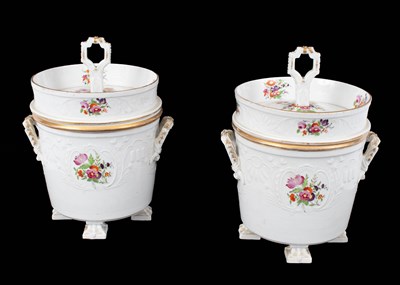 Lot 807 - A pair of Continental porcelain ice pails, covers and liners