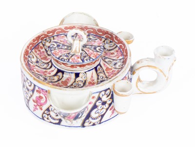 Lot 797 - A Worcester Queen Charlotte pattern drum shaped inkwell