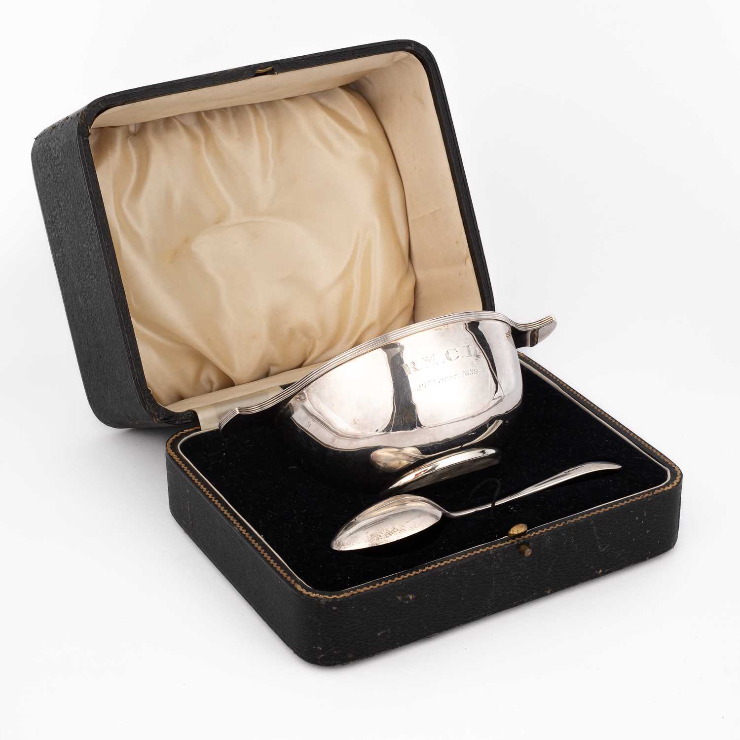 Lot 2 - A silver Christening set comprising quaich and spoon