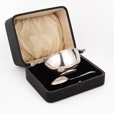 Lot 2 - A silver Christening set comprising quaich and spoon