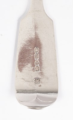Lot 8 - Three Georgian and later fiddle pattern silver basting spoons