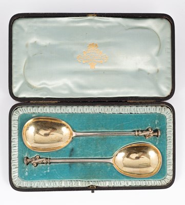 Lot 12 - A pair of Victorian silver and silver-gilt apostle spoons