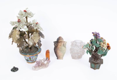 Lot 774 - A Chinese hardstone flower arrangement in cloisonné bowl