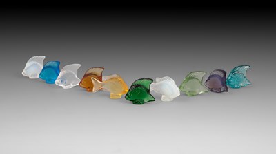 Lot 329 - Ten Lalique coloured glass damsel and angel fish