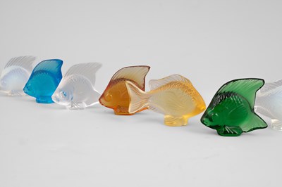 Lot 329 - Ten Lalique coloured glass damsel and angel fish