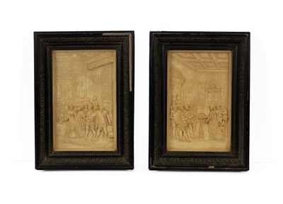 Lot 918 - Two Victorian relief cast faux ivory pictures
