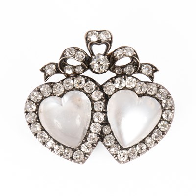 Lot 183 - A late Victorian moonstone and diamond double heart brooch