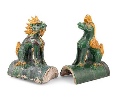 Lot 201 - Two Chinese green and yellow lead glazed roof tiles