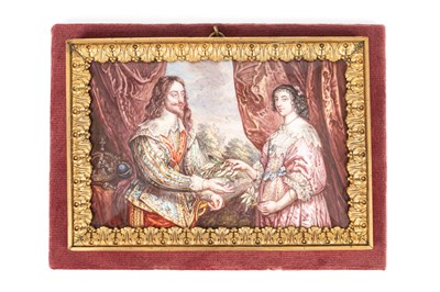 Lot 686 - A French enamel on copper depicting Charles I and Henrietta Maria