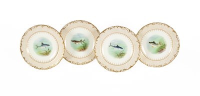 Lot 821 - Four Wedgwood plates painted fish by James Hodgkiss