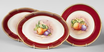 Lot 825 - Two Royal Worcester oval dessert dishes and a plate painted with fruit