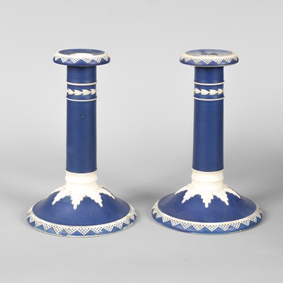 Lot 827 - A pair of Spode jasper candlesticks