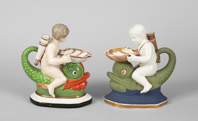 Lot 830 - Two English porcelain figural inkwells