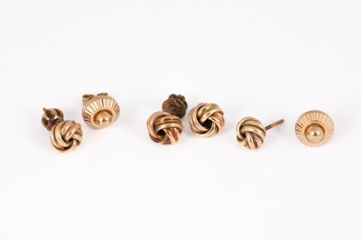 Lot 133 - Three pairs of gold ear studs