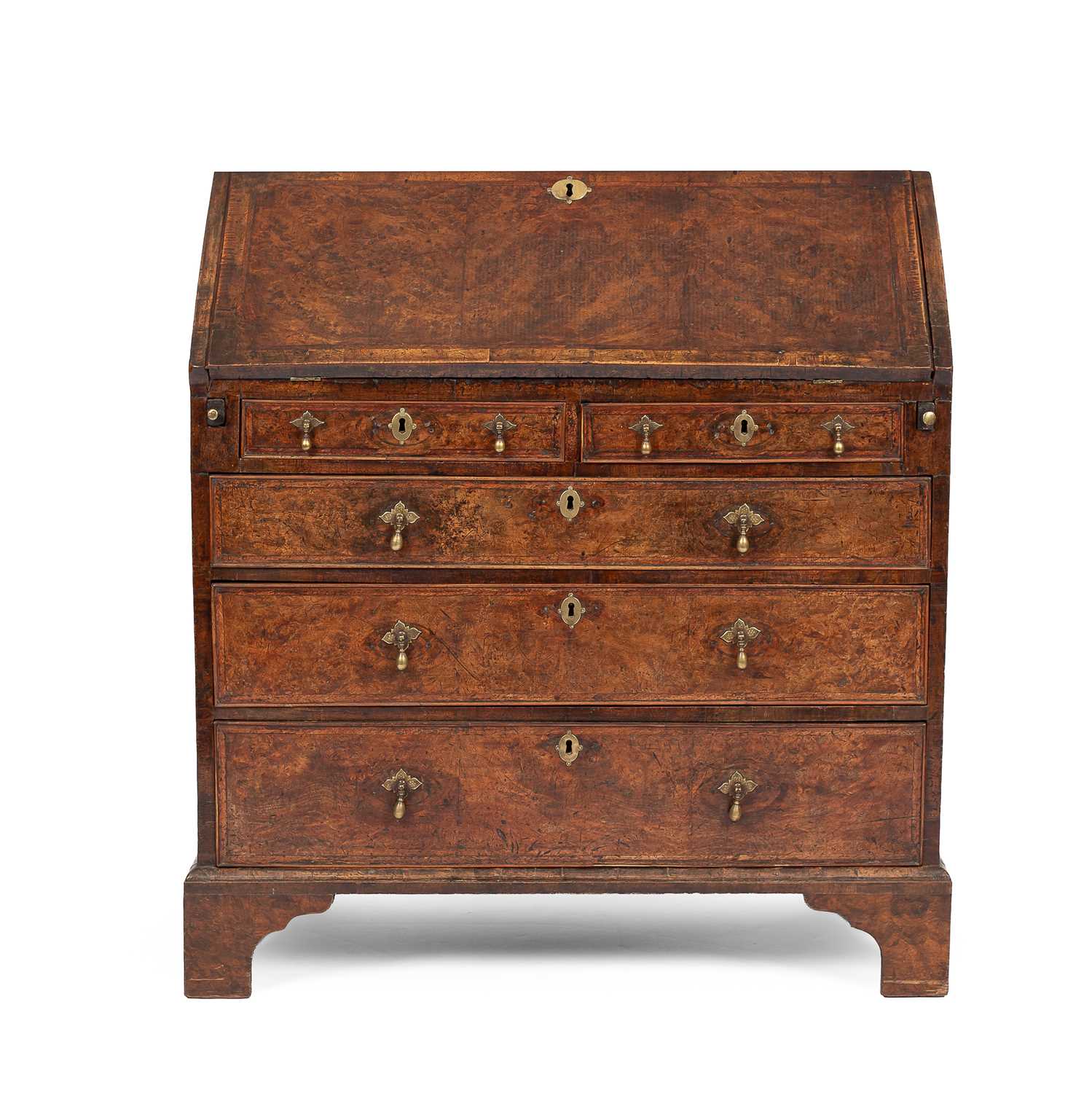Lot 382 - A George II burr walnut and chevron banded bureau