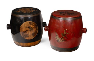 Lot 174 - A pair of Chinese elm and lacquered kitchen buckets