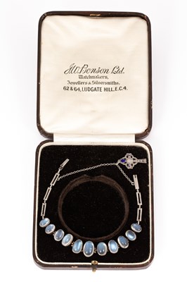 Lot 139 - A white metal and moonstone bracelet