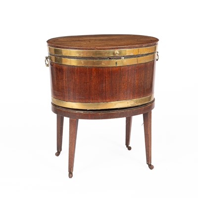 Lot 342 - A George III mahogany and brass coopered wine cooler