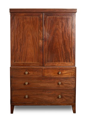 Lot 348 - A George III mahogany and line-inlaid linen press