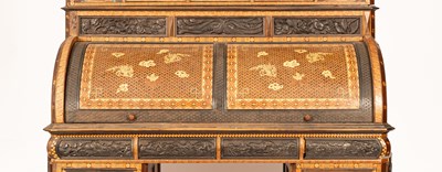 Lot 380 - A Japanese Hakone parquetry and marquetry cylinder roll top bureau