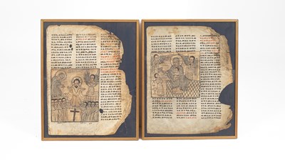 Lot 940 - Two framed fragmentary leaves from an Ethiopian Bible