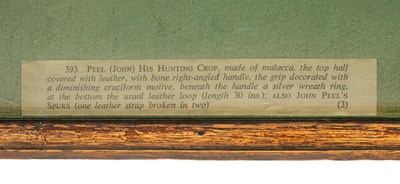 Lot 596 - John Peel interest: A cased riding crop and spurs