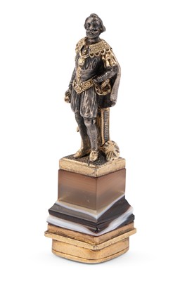 Lot A French silver-gilt and agate desk seal