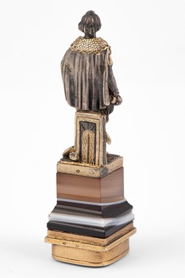 Lot 67 - A French silver-gilt and agate desk seal