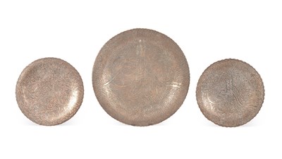 Lot Three silver inlaid copper dishes