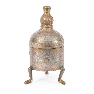 Lot A Mamluk revival copper and silver inlaid brass incense burner