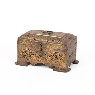 Lot 95 - A pierced and engraved brass casket or incense burner