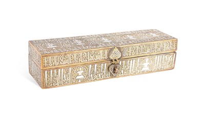 Lot 96 - A Khorassan style silver and copper inlaid brass pen box