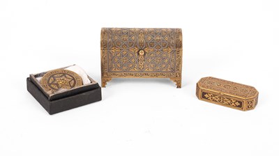 Lot 97 - Three miniature gold damascened steel items